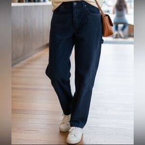 We The Free Navy Blue corduroy wide leg pant barrel elastic waist button fly